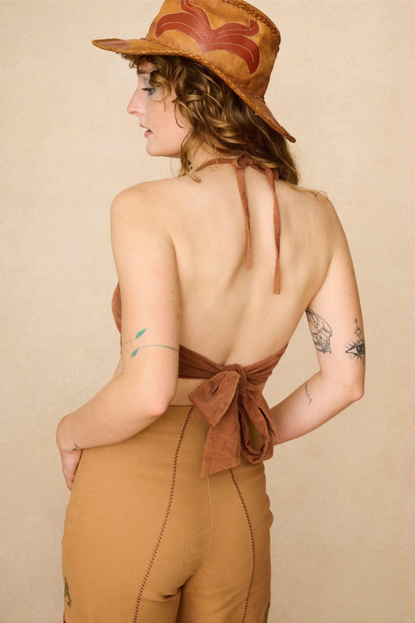 Amber Lane Brown Beaded Halterneck Top - Image 5