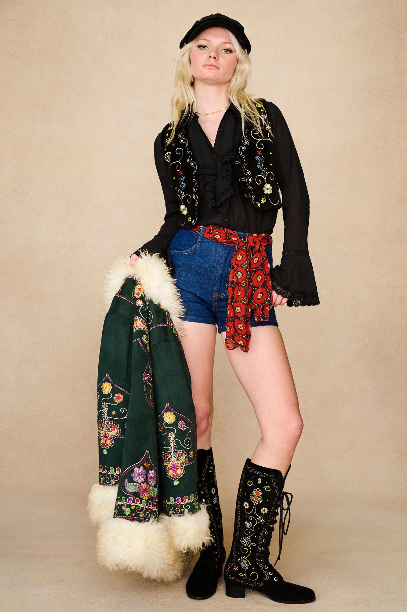 Aria Black Velvet Embroidered Vest - Image 7