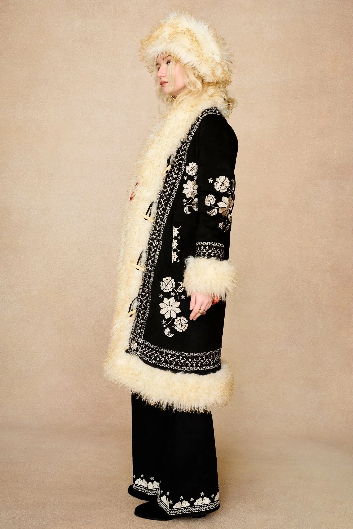 Breaking Hearts Black Embroidered Long Penny Lane Coat - Image 4