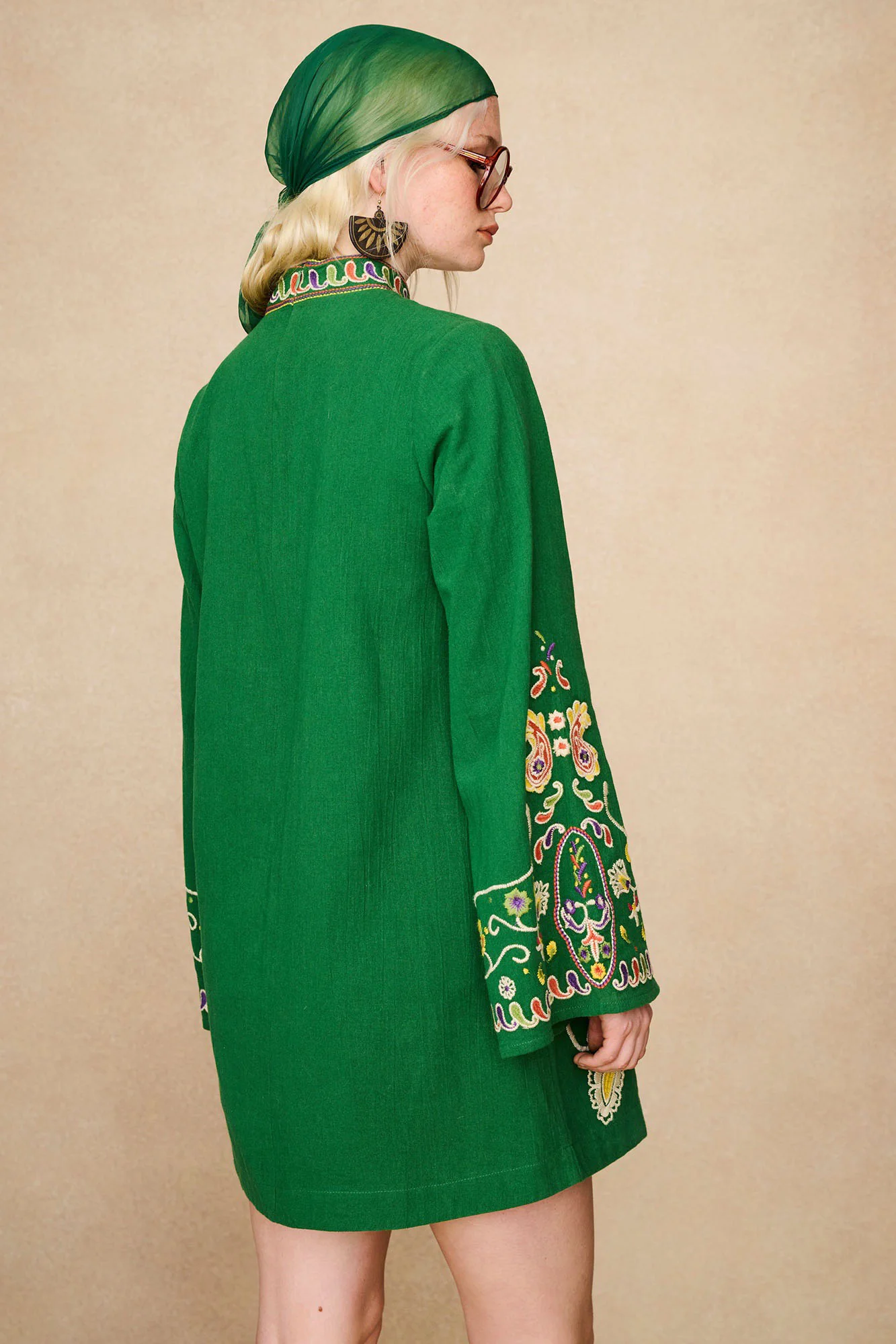 Willow Green Folk Embroidered Mini Dress - Image 10