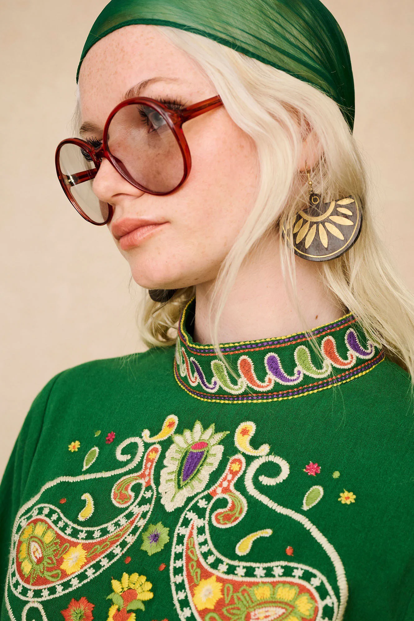 Willow Green Folk Embroidered Mini Dress - Image 3