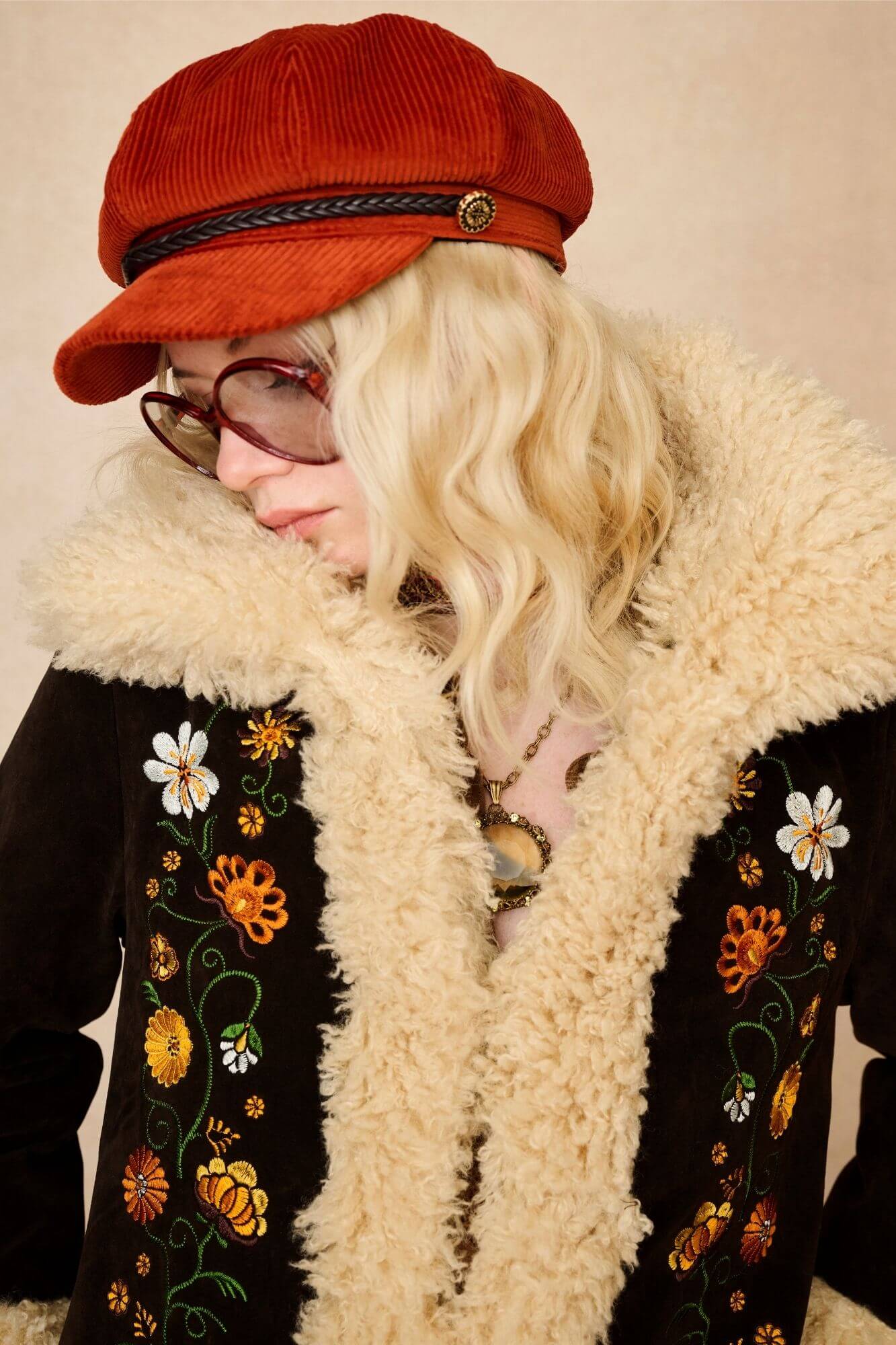 Harlow Orange Corduroy Baker Hat - Image 3