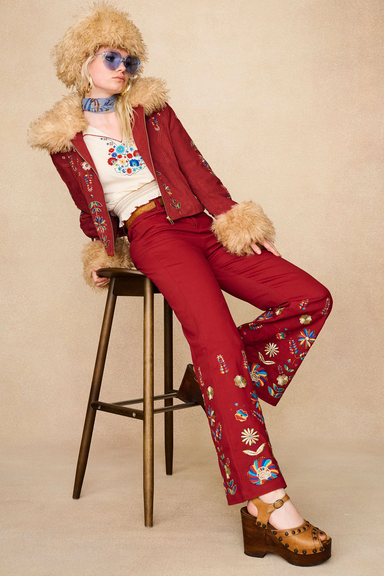 Scarlet Spell Red Embroidered Penny Lane Coat - Image 6