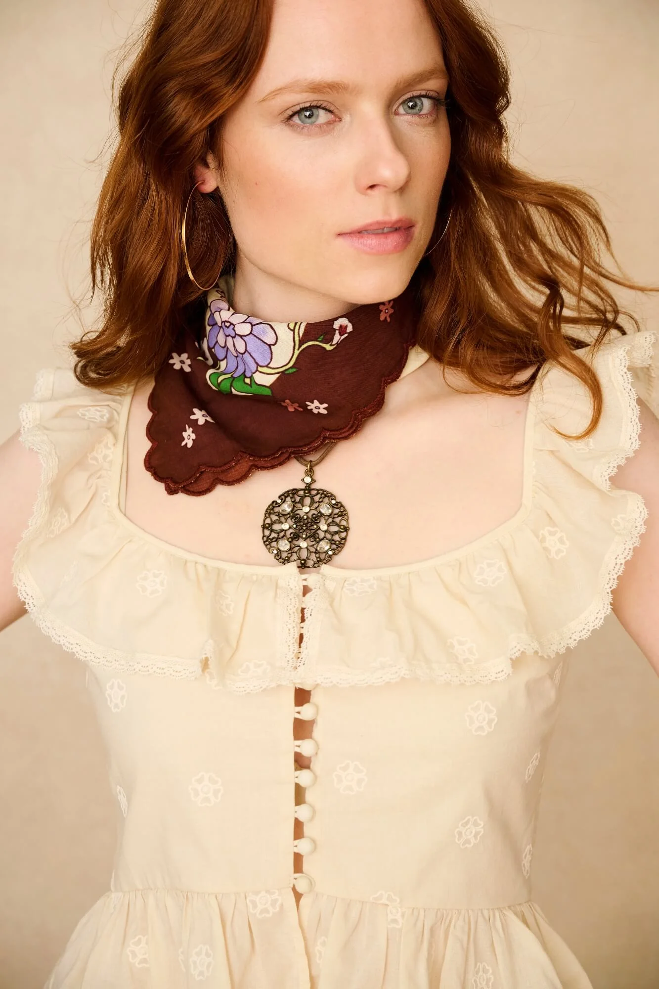 Sweet Pea Cream Embroidered Ruffle Corset Top - Image 3