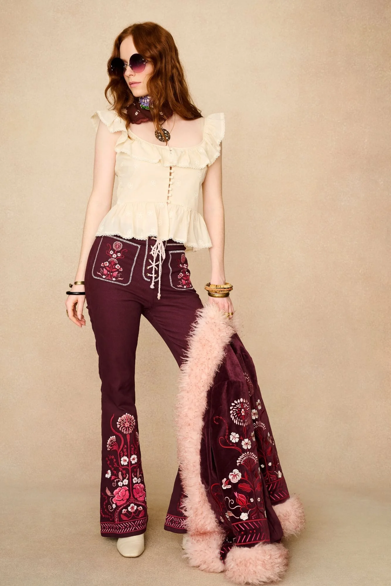 Sweet Pea Cream Embroidered Ruffle Corset Top - Image 5